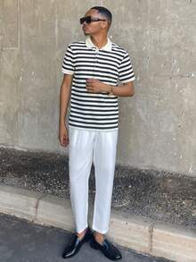 Ngobest Haus Ngobest Haus 针织男士条纹Polo衫 - 时尚舒适 - 针织 - 黑色 - 查看 4