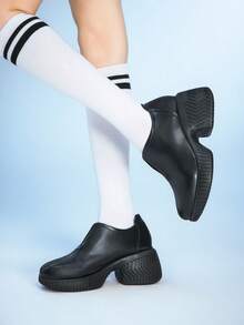 Sugerpunk Women's Heeled Sandals - Ankle Boots For Petite, Thick Sole Loafers, Suede Leather Pumps, Black Closed Toe Chunky Heels - Black - View 1