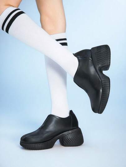 Sugerpunk Sandalias de tacón para mujer - Botines para petite, mocasines con suela gruesa, tacones de ante de cuero, tacones gruesos de punta cerrada negros