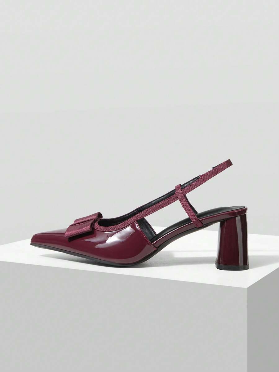 Mnmlis Elegant French-Style Women's High Heels Featuring Exquisite Bow Detailing Perfect For Dates, Parties, Weddings, And Vacations (Autumn Collection). - Burgundy - View 1