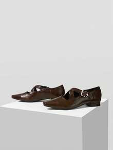 Mnmlis Solid Color Pointed Toe Casual Comfortable Versatile Flat Shoes, Suitable For Walking, Travel And Vacation - dark brown - View 2