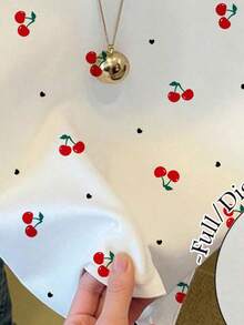 少女休闲可爱樱桃图案，红白撞色印花基础款短款T恤，舒适百搭，适合春夏日常穿着 - 彩色 - 查看 5