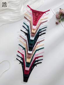 16pcs/Set Romantic Sexy Lace Women's Thong Panties - Multicolor - View 1