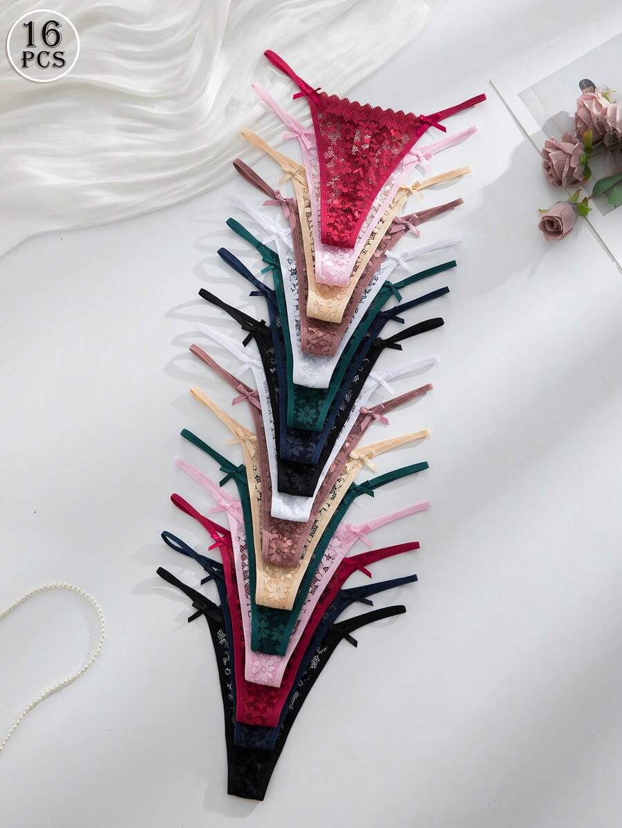 16pcs/Set Romantic Sexy Lace Women's Thong Panties - Multicolor - View 1
