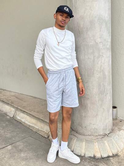 Ngobest Haus Ngobest Haus Men Letter Patched Drawstring Waist Shorts