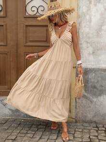 Brillora 女士休闲无袖纯色连衣裙 - 杏色 - 查看 6