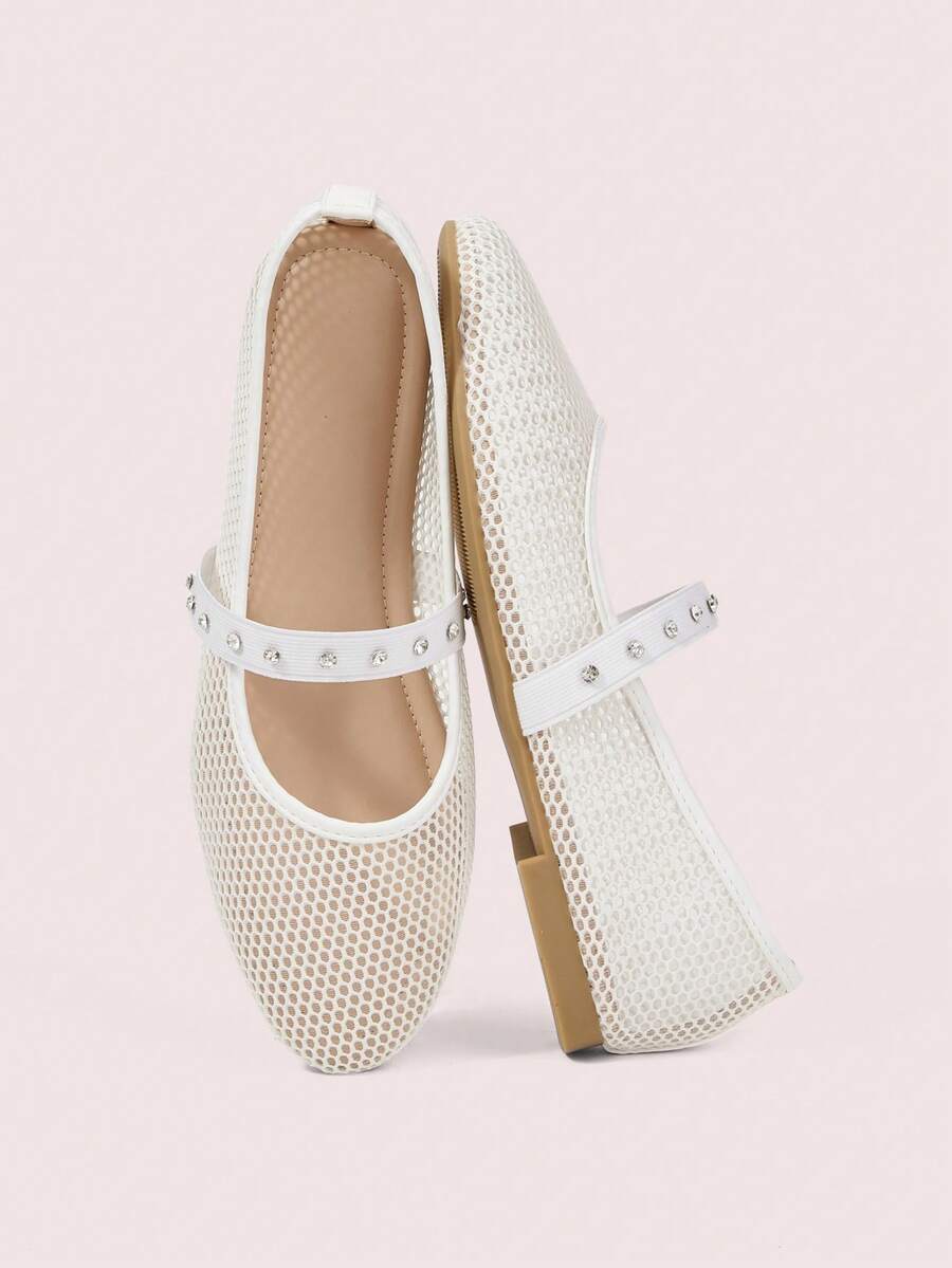 CUCCOO DOLLMOD Women's Mesh New Round Head Shallow Mouth One Word With Versatile Flat Shoes - White - View 1