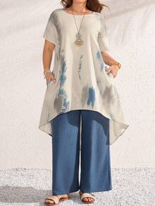 Rosumi 大码女装两件套：扎染印花衬衫和裤子 - 彩色 - 查看 7