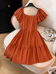 GlowEve CURVE Plus Size Elegant Embroidered Dress, Waist Cinching Design, Flattering Versatile For Dates Gym Gatherings Brown Summer - Orange - View 2
