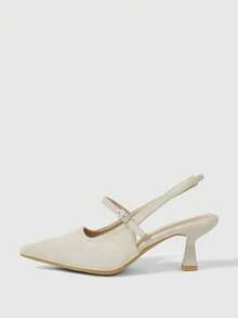 Sleekvia Scarpe con tacco alto da donna, punta affusolata, tacco a spillo, cinturino posteriore, cinturino , semplici, confortevoli, versatili, eleganti scarpe con tacco per l'ufficio - kaki medio - Visualizzare 5