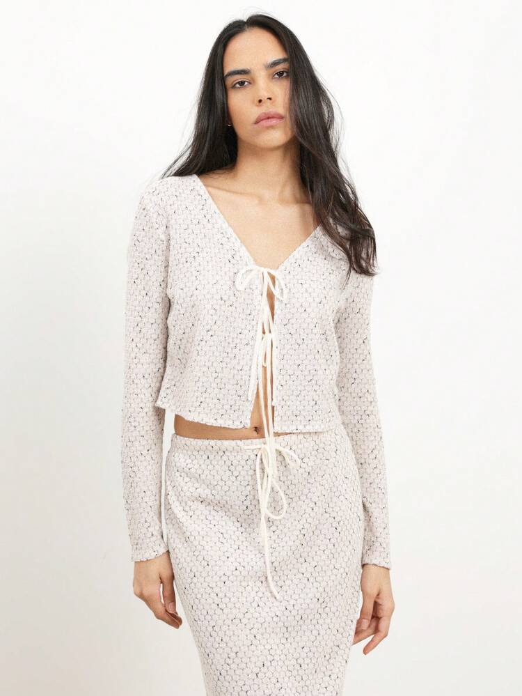 KSTM Women's Knitted Long Sleeve Cardigan Top With Front Tie Detail