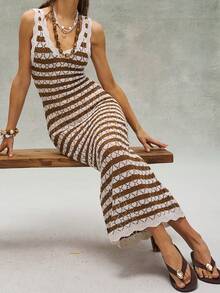 Bohemela Minimalist Fashionable Ombre Knit Sexy Backless Sweater Dress - Multicolor - View 5