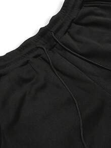 Manfinity EMRG Men's Casual Fashion Street Rhinestone Liberty Statue & Flame Letter Print Drawstring Waist Loose Sweatpants - Black - View 5