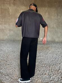 Ngobest Haus Ngobest Haus Men's Casual Slogan Print Short Sleeve Shirt, Summer - Black - View 4