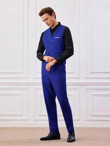 Officeau 男士修身正装三件套，高品质商务/社交/婚礼礼服套装，包含外套、裤子和马甲 - 寶藍色 - 查看 5