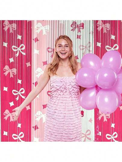 1件/2件装三色丝带雨帘，带蝴蝶结，是摄影工作室、生日、婚礼、订婚、节日和所有派对庆典的完美拍照背景。