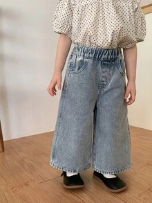 DAZY Jeans amples et décontractés style coréen pour bébés filles - Bleu ciel - Voir 7
