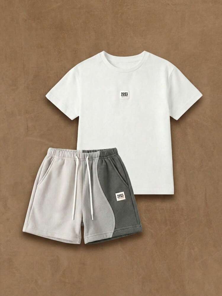Crew Neck Tee With Sweat Shorts Set