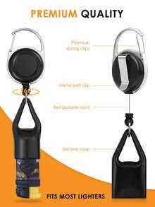 可伸缩打火机夹钥匙扣，带夹子，经典打火机套，方便实用（黑色） - 彩色 - 查看 6