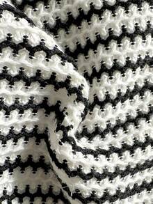 Bonvoyette 女士针织黑白条纹挂脖比基尼上衣，性感比基尼套装 - 彩色 - 查看 7