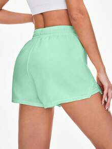 Sovereign Charm Casual Solid Color Drawstring Waist Sports Shorts - Mist Green - View 2
