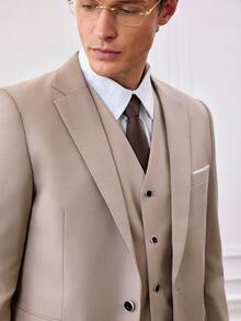 Officeau 男士米色修身西装三件套：外套、马甲和西裤，经典正式商务婚礼着装，休闲男士西装外套 - 米色 - 查看 14