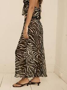 Aralina Spring Summer Women's Fully Unlined Sheer Going Out Zebra Printed Party Holiday Vacation Maxi Slip Skirt - Black and White - View 3