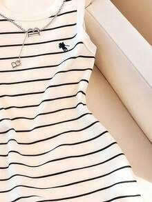 Resyla Vestido de mujer de cuello redondo ajustado sin mangas con estampado de rayas, nueva llegada primavera/verano - Multicolor - Ver 4