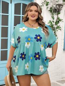 SHEIN CURVE+ Áo kiểu nữ cỡ US22, thích hợp cho lễ hội âm nhạc, kỳ nghỉ bên bờ biển, phong cách bohemian. Áo kiểu nữ mùa hè dễ thương, áo dệt kim. - Nhiều màu - Xem 8