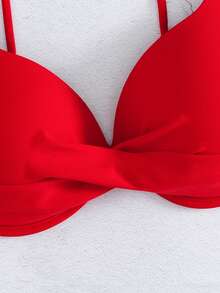 Swim Basics 纯色带钢圈泳衣上装，适合海滩度假 - 紅色 - 查看 5