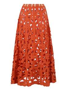 Swim Oasis Summer New Laser Cut-Out Backless Sexy One-Piece Swimsuit Dress Set, High-End Fashion Swimwear - Redwood - View 7