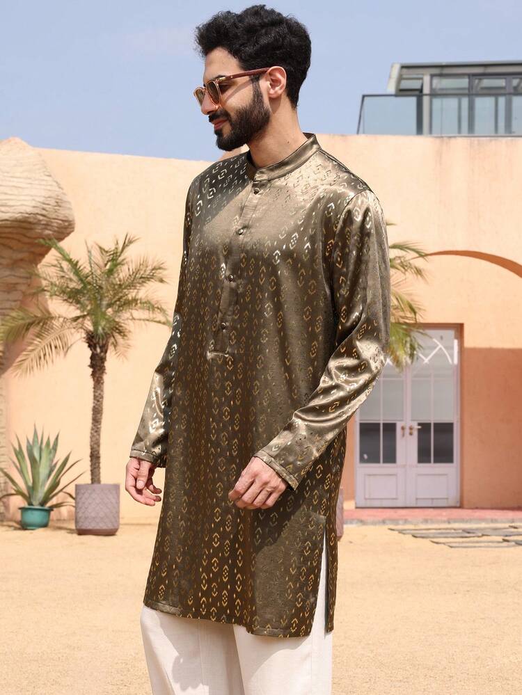 Spring Floral Print Long Sleeve Side Slit Design Men's Shirt