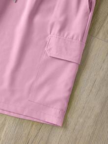 Manfinity Dauomo Men's Summer Casual Fashion Street Daily Hen Do Commute Solid Color Drawstring Waist Flap Pocket Cargo Shorts Hot Pink - Baby Pink - View 7