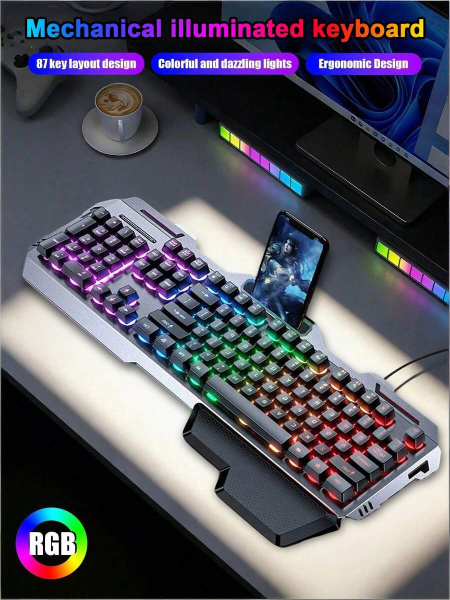 Teckwe True Mechanical Keyboard With Tactile Feedback Metal Panel 26-Key Rollover Vibrant RGB Backlighting Gaming And Office Keyboard - Multicolor - View 1