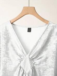Lyxana Women's Elegant V-Neck Ruffle Sleeve Kimono Robe, Suitable For Party, Gathering, Daily Wear In Spring/Summer - Silver - View 5