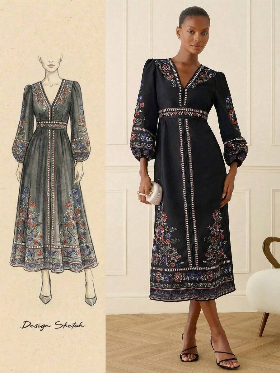 Lilora 女士优雅长款印花连衣裙 - 彩色 - 查看 1