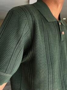 Ngobest Haus Ngobest Haus 男式纯色短袖休闲高领针织上衣 - 綠色 - 查看 3