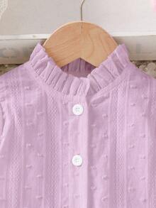 SHEIN Vintaside Kids 2026新款女婴夏季柔软舒适面料，时尚新款，度假旅行必备，女婴白色休闲纹理短袖衬衫，适合外出、休闲和聚会。 - 粉色 - 查看 7