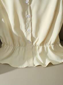 Franclia 法式优雅衬衫领褶皱下摆黄色女士夏季上衣 - 淡黃色 - 查看 6