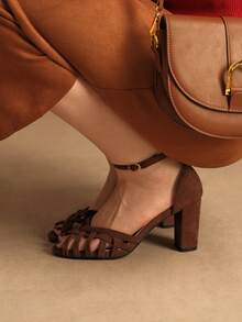 Rosivie Mẫu sandal đế dày hở mũi, khoét lỗ, kiểu Pháp cổ điển mới năm 2025 dành cho nữ. - Cà phê nâu - Xem 10