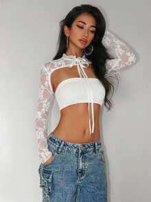 Jeanoix 女士蕾丝面料性感大胆前卫衬衫 - 白色 - 查看 3