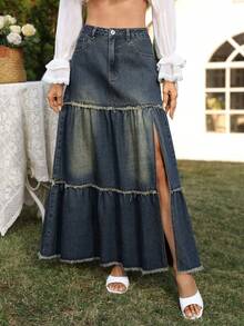 Breezaya 女士度假西部风牛仔裙 - 藍色 - 查看 3