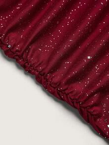 Olithes Summer New Halter Sexy Dress, Red Valentine's Day Design Sense Metal Flower Short Cake Skirt, Halter Glitter Plunging Neck Dress - Burgundy - View 4