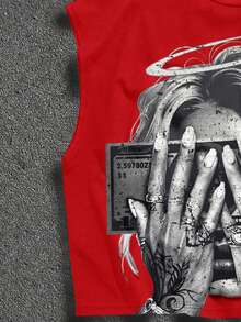 Manfinity ZONE917 Camiseta casual de cuello redondo con estampado gráfico para uso diario versátil para hombres - Rojo - Ver 4