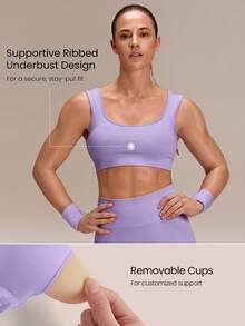 GLOWMODE Set Bra Olahraga Ultra Halus Lembut Tanpa Jahitan dengan Leher Persegi, Cup yang Dapat Dilepas, Bergaris di Bawah Dada, dan Legging Pengangkat Bokong 24" untuk Lari, Latihan, dan Gym. - Lilac Dream - View 3