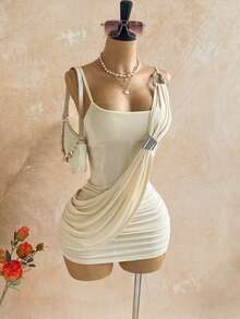 Soleia Women's Solid Color Ruched Bodycon Spaghetti Strap Mini Dress New Arrival Dresses For Ladies Luxury Elegant Sexy Summer Dress Vacation Club Night - Brown - View 4
