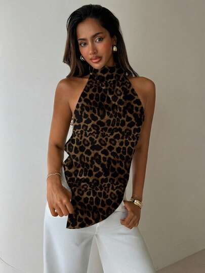 Aloruh 女士性感豹纹露背吊带背心，夏季