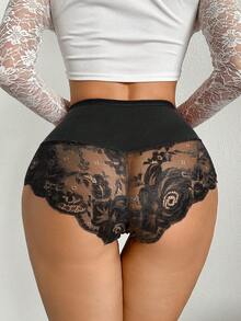 1件蕾丝拼接女士内裤 - 黑色 - 查看 7