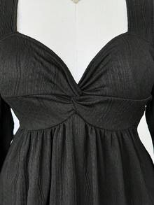 Sunspun Plus Size Women's Black Goth Babydoll Top, Long Sleeve Gothic T-Shirt For Autumn, Formal Evening Night Out Club, Casual Commuter Western - Black - View 3