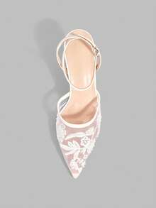 Ontre Spring And Autumn Beige Mesh Embroidery Pressed Diamond Pointed Heel Sexy Elegant Hollow Women's High Heel Single Shoes - Beige - View 4